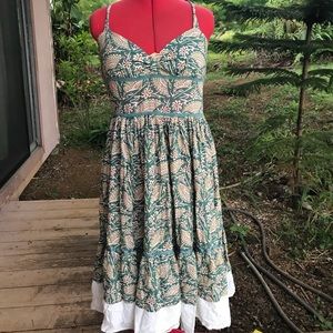 Free people green midi  print sz 12 dress